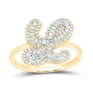 10K Yellow Gold Genuine Diamond Women's Script Letter L Initial Ring 3/8 CT