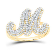 10K Yellow Gold Genuine Diamond Women's Script Letter M Initial Ring 1/2 CT
