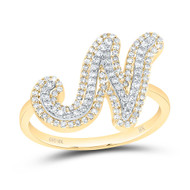 10K Yellow Gold Genuine Diamond Women's Script Letter N Initial Ring 3/8 CT