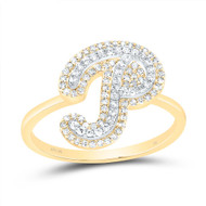 10K Yellow Gold Genuine Diamond Women's Script Letter P Initial Ring 1/3 CT