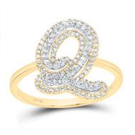 10K Yellow Gold Genuine Diamond Women's Script Letter Q Initial Ring 3/8 CT