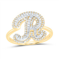 10K Yellow Gold Genuine Diamond Women's Script Letter R Initial Ring 3/8 CT