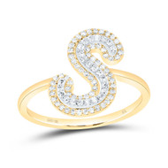 10K Yellow Gold Genuine Diamond Women's Script Letter S Initial Ring 1/4 CT