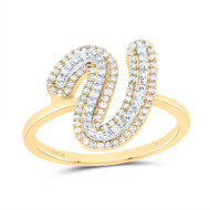 10K Yellow Gold Genuine Diamond Women's Script Letter V Initial Ring 1/3 CT