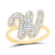 10K Yellow Gold Genuine Diamond Women's Script Letter W Initial Ring 1/2 CT