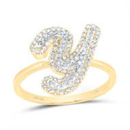 10K Yellow Gold Genuine Diamond Women's Script Letter Y Initial Ring 1/3 CT
