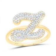 10K Yellow Gold Genuine Diamond Women's Script Letter Z Initial Ring 3/8 CT
