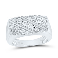 925 Sterling Silver Genuine Diamond Diagonal Grooved Rectangle Pinky Ring 1/4 CT