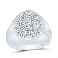 925 Sterling Silver Genuine Diamond 17mm Circle Domed Round Pinky Ring 3/4 CT