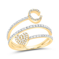 14K Yellow Gold Diamond Women's Block Letter C Initial & Heart Wrap Ring 3/8 CT