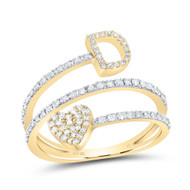 14K Yellow Gold Diamond Women's Block Letter D Initial & Heart Wrap Ring 3/8 CT