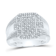 925 Sterling Silver Real Diamond Octagon Halo Rectangle Cross Pinky Ring 1/3 CT