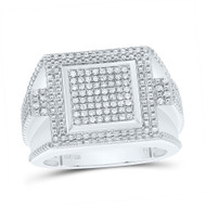 925 Sterling Silver Real Diamond Tiered Grooves Cluster Square Pinky Ring 3/8 CT