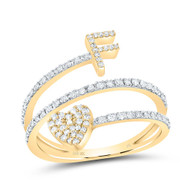 14K Yellow Gold Diamond Women's Block Letter F Initial & Heart Wrap Ring 3/8 CT