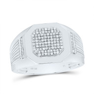 925 Sterling Silver Genuine Diamond Grooved Round Octagon Top Pinky Ring 1/3 CT