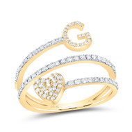 10K Yellow Gold Diamond Women's Block Letter G Initial & Heart Wrap Ring 3/8 CT