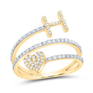 10K Yellow Gold Diamond Women's Block Letter H Initial & Heart Wrap Ring 3/8 CT