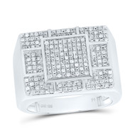 925 Sterling Silver Natural Diamond Cluster Rectangle Cross Pinky Ring 3/8 CT