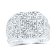 925 Sterling Silver Real Diamond Square Cluster Octagon Halo Pinky Ring 1/3 CT