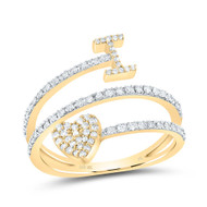 10K Yellow Gold Diamond Women's Block Letter I Initial & Heart Wrap Ring 3/8 CT