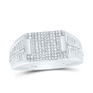 925 Sterling Silver Natural Diamond Grooved Cluster Rectangle Pinky Ring 1/3 CT