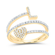 10K Yellow Gold Diamond Women's Block Letter L Initial & Heart Wrap Ring 3/8 CT