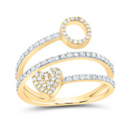 14K Yellow Gold Diamond Women's Block Letter O Initial & Heart Wrap Ring 3/8 CT
