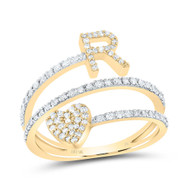10K Yellow Gold Diamond Women's Block Letter R Initial & Heart Wrap Ring 3/8 CT