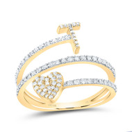 10K Yellow Gold Diamond Women's Block Letter T Initial & Heart Wrap Ring 3/8 CT
