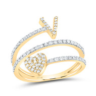 14K Yellow Gold Diamond Women's Block Letter V Initial & Heart Wrap Ring 3/8 CT