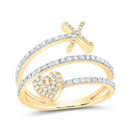 14K Yellow Gold Diamond Women's Block Letter X Initial & Heart Wrap Ring 3/8 CT