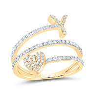 14K Yellow Gold Diamond Women's Block Letter Y Initial & Heart Wrap Ring 3/8 CT