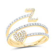 10K Yellow Gold Diamond Women's Block Letter Z Initial & Heart Wrap Ring 3/8 CT