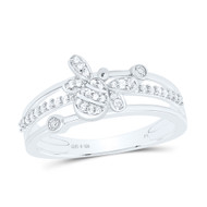 925 Sterling Silver Genuine Diamond Women's Bypass Station Honey Bee Ring 1/6 CT