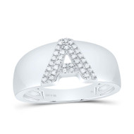 .925 Sterling Silver Diamond Women's Block Letter A Initial Band Ring 1/10 CT