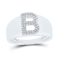 .925 Sterling Silver Diamond Women's Block Letter B Initial Band Ring 1/10 CT