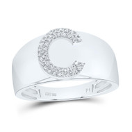 .925 Sterling Silver Diamond Women's Block Letter C Initial Band Ring 1/12 CT