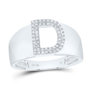 .925 Sterling Silver Diamond Women's Block Letter D Initial Band Ring 1/10 CT