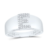 .925 Sterling Silver Diamond Women's Block Letter E Initial Band Ring 1/10 CT