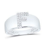 .925 Sterling Silver Diamond Women's Block Letter F Initial Band Ring 1/12 CT