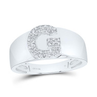 .925 Sterling Silver Diamond Women's Block Letter G Initial Band Ring 1/12 CT