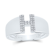 .925 Sterling Silver Diamond Women's Block Letter H Initial Band Ring 1/12 CT