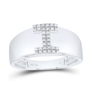.925 Sterling Silver Diamond Women's Block Letter I Initial Band Ring 1/12 CT