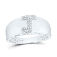 .925 Sterling Silver Diamond Women's Block Letter J Initial Band Ring 1/12 CT