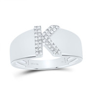 .925 Sterling Silver Diamond Women's Block Letter K Initial Band Ring 1/12 CT