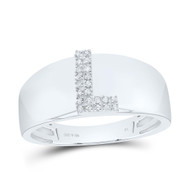 .925 Sterling Silver Diamond Women's Block Letter L Initial Band Ring 1/20 CT