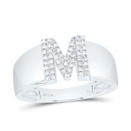 .925 Sterling Silver Diamond Women's Block Letter M Initial Band Ring 1/8 CT