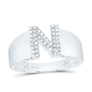 .925 Sterling Silver Diamond Women's Block Letter N Initial Band Ring 1/10 CT