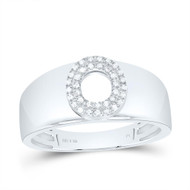 .925 Sterling Silver Diamond Women's Block Letter O Initial Band Ring 1/12 CT