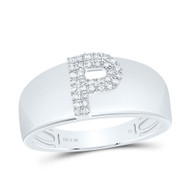 .925 Sterling Silver Diamond Women's Block Letter P Initial Band Ring 1/12 CT
